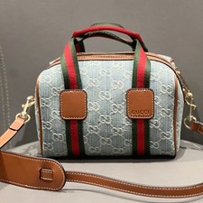 G.ciii Mini Denim Boston Bag Blue Monogram Handbag 20x13x13cm