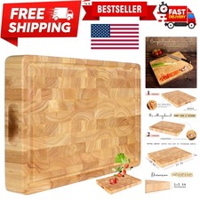 Wooden Butcher Block End Grain Cutting Board - 17x13x1.5in Reversible Multipu...
