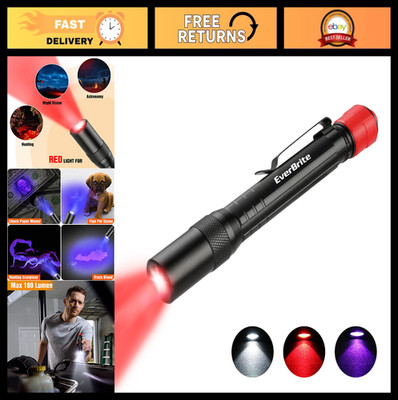 Multi-Function Red Light Flashlight & 395nm UV Blacklight, LED Pocket Pen Light,