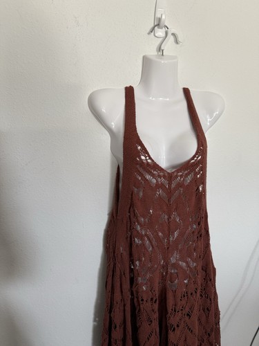 Nuevo Vestido Free People Beach Crochet Midi Pequeño Marrón Blanco Imitación Boho Resort - Imagen 3 de 10