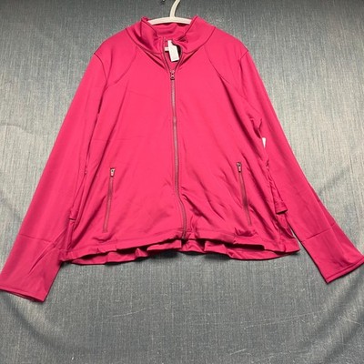Isabella Activewear Women's Jacket Size 1X Pink Full Zip Back Ruffle Mock Neck