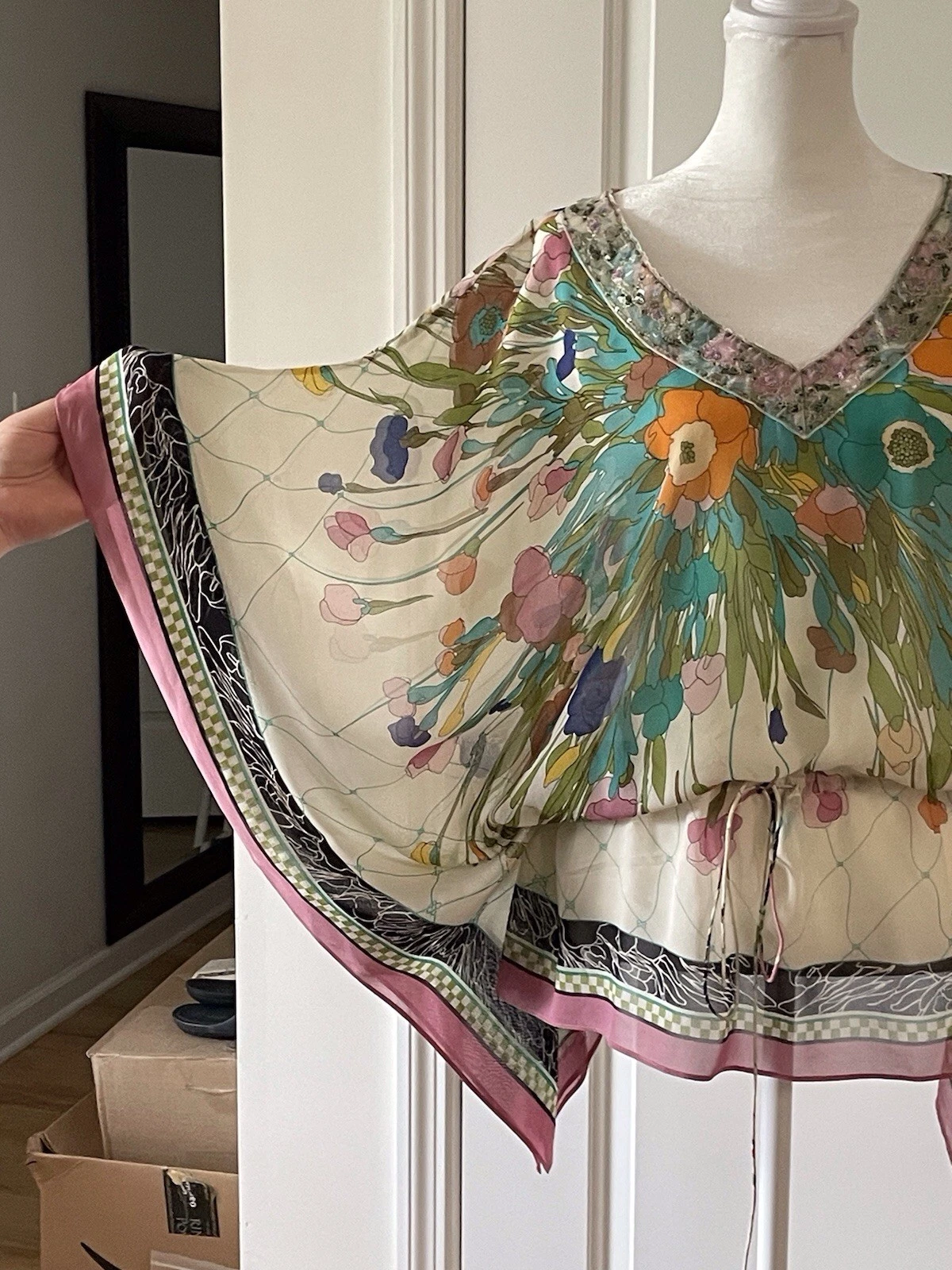 Nicol Miller Kimono Poncho Style Light Weight Silk Blouse, S-M