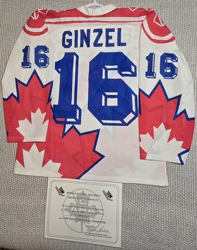 RARE 1990 Team Canada 1st Women's Championship #16 Ginzel Game Worn Jersey+ COA  - Bild 2 von 5