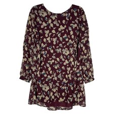 ASTR The Label Dress Womens Medium Burgundy Floral Chiffon Long Sleeve Lined