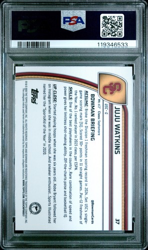 JUJU WATKINS 2024 BOWMAN CHROME UNIVERSITY X-FRACTOR #37 PSA 9 Mint - Picture 2 of 3