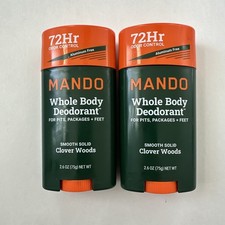  2 Mando Whole Body Deodorant Smooth Solid CLOVER WOODS Scent 2.6 oz