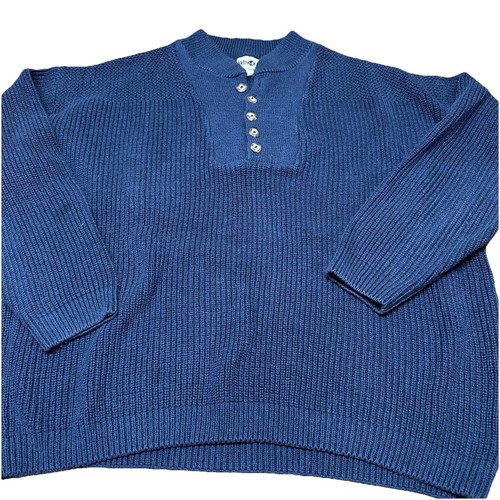 90’s Winona Knits Loon Navy 1/4 Button Chunky Knit Fisherman Sweater | Men’s XL
