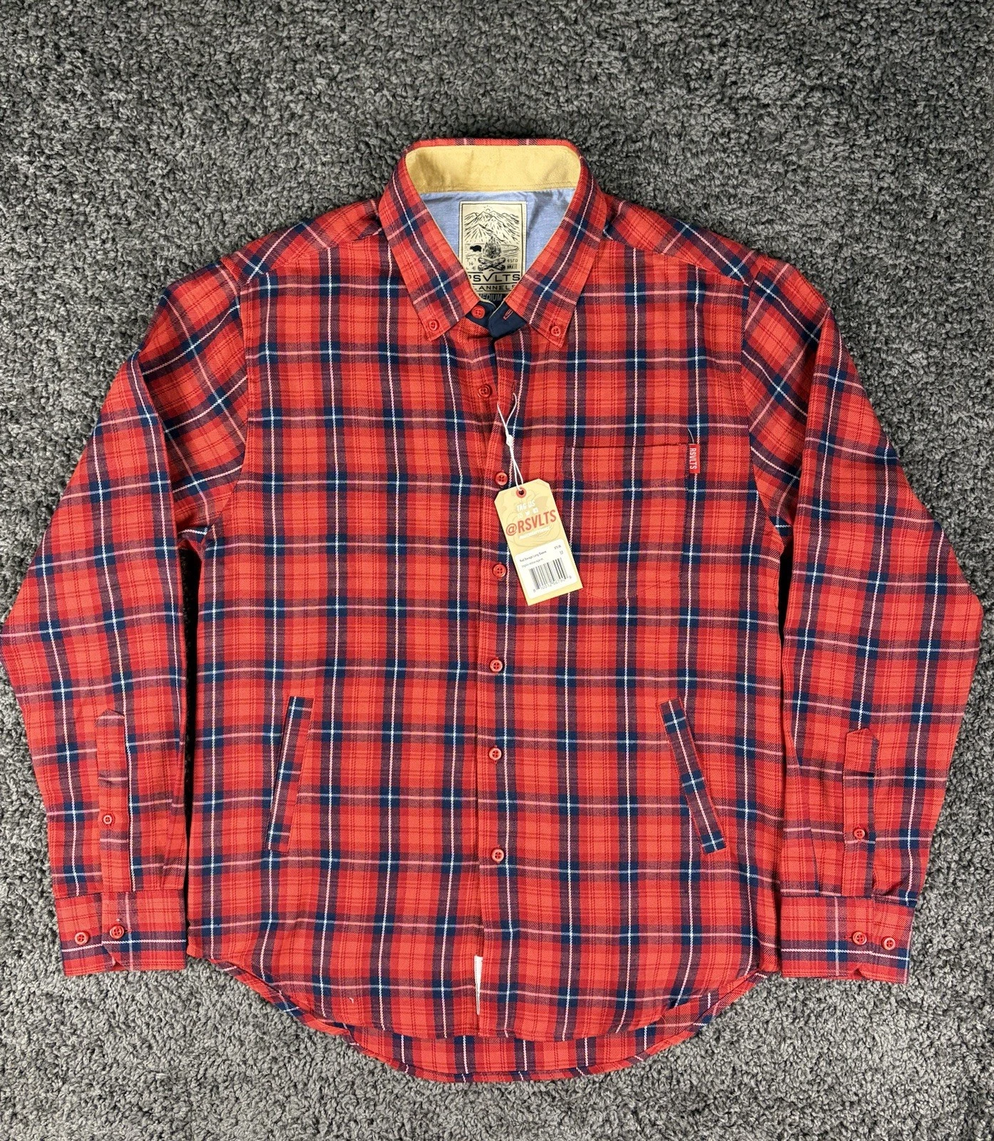 RSVLTS NWT Flannel Shirt Mens Medium Red plaid Pockets Shacket The Roosevelts