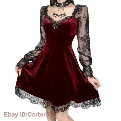 Hot Women Lolita Mini Dress Spring Summer Clothes Floral Long Sleeve Lace Dress - Picture 10 of 12