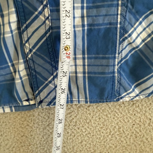 Coogi Shirt Mens Large Blue White Plaid Short Sleeve Western Button Up Cotton - Picture 9 of 11