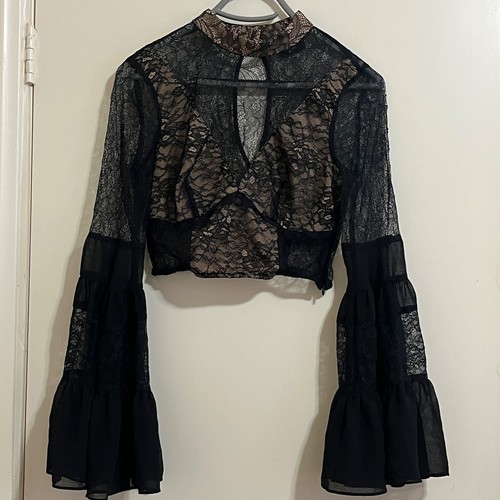 Womens Babydoll Victorian Lace Sheer Top Sz M Whimsigoth Festival Romantic Goth - Picture 1 of 11