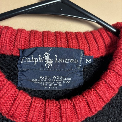 Vintage 80s Polo Ralph Lauren Wool Sweater Suicide Ski Mens M Crewneck Black Red - Picture 3 of 7