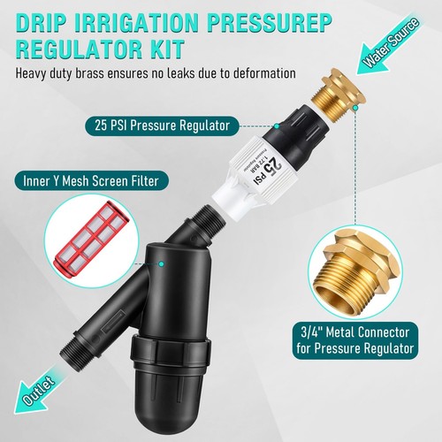 Drip Irrigation Pressure Regulator and Filter, 25 PSI Water Backflow Prevente... - Picture 5 of 7