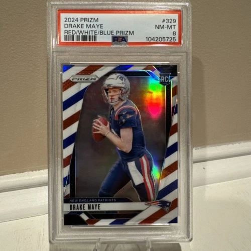 2024 Panini Prizm - Rookies Drake Maye #329 Red White & Blue Prizm (RC) PSA 8
