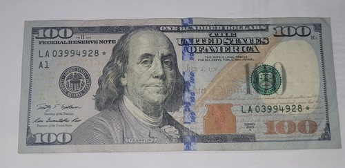 2009 $100 DOLLAR BILL STAR  NOTE LA 03994928* sporadic creasing.994 Miss lined. - Picture 2 of 5