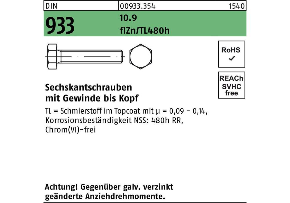 Рейхерское защитное устройство DIN 933 VG M 16 x 25 10,9 zinkbesch Gleitmittel flZn...