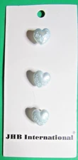 (3) Vtg JHB 3/8" AQUA BLUE FLORAL HEART PLASTIC SHANK DOLL BUTTONS NOS CARD-J6