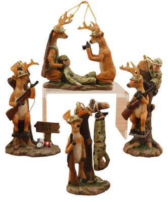 Funny Hunter Deer Man Bait Christmas Holiday Ornaments Set of 4
