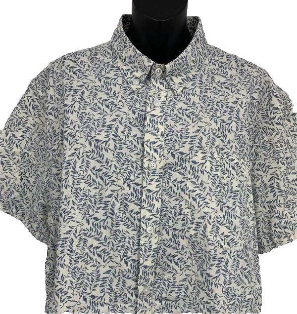 Camisa Lee Para Hombres XL Extra Grande Azul Blanco Manga Corta Hoja Cuello Tropical Nueva Foto 2 de 4