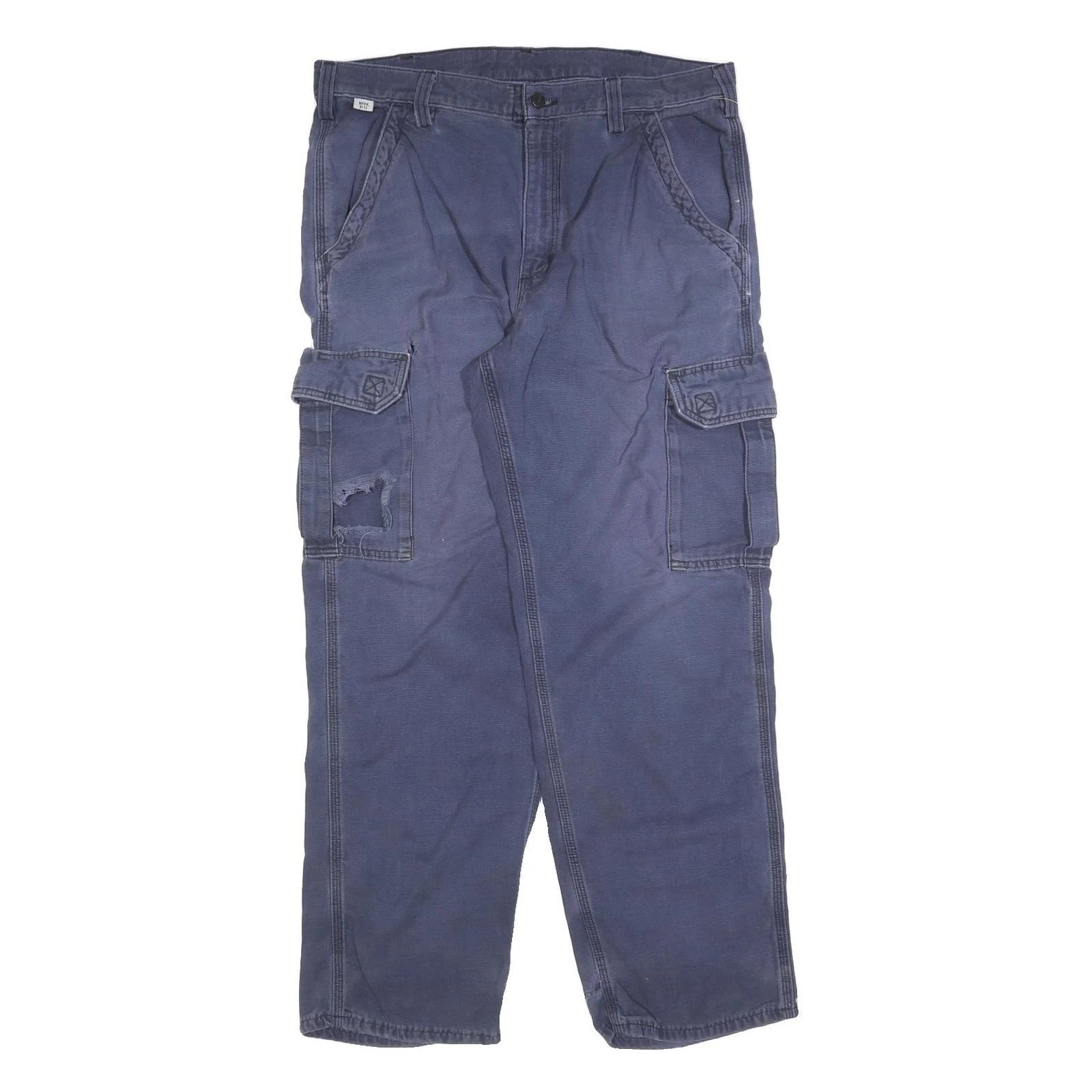 CARHARTT Mens Cotton Blend Blue Relaxed Cargo Trousers W36 L32 Workwear Utility