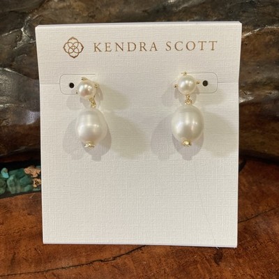 Kendra Scott Eve White Pearl Drop Dangle Gold Earrings NWT