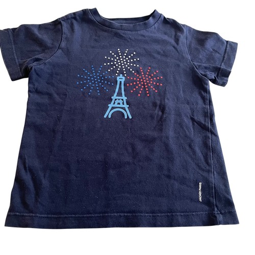 Jacadi Boys Navy Cotton Eiffel Tower Graphic Tee Tshirt size 4 - Picture 1 of 4
