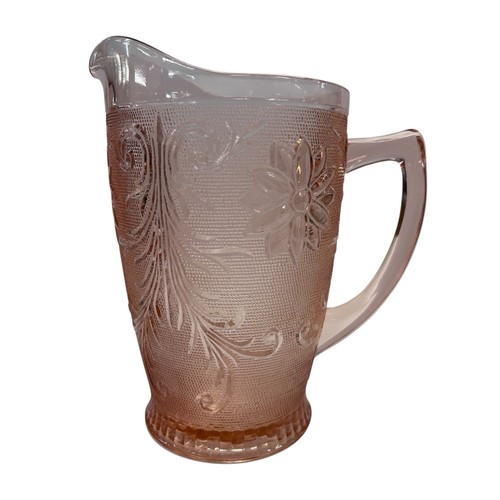 Tiara Peach Pink Sandwich Glass Pitcher 64oz with original box sticker VINTAGE - Picture 2 of 7