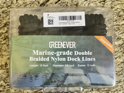 #ad Greenever Marine Grade Double Braided Nylon Dock Lines 15ft Length 3 8quot; diameter $25.00