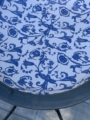 Folding Metal Bird Bath Stand w/ Removable Blue White Stone Bowl Garden Decor - Picture 4 of 10