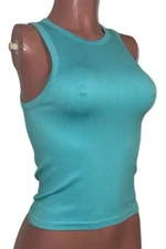 Aqua Blue High Neck Ribbed Seamless Tank Top M Nobo NWTS Everyday Fitted Cami