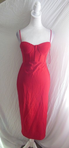 NEU ASTR The Label ROT Kontrast Mesh BUSTIER Stretchy COCKTAIL Midi Schlitz KLEID S - Bild 5 von 10