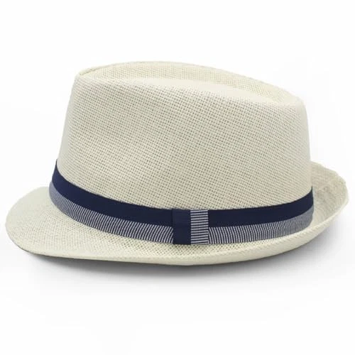 LIDHAY Ala Corta Sombrero de Panamá Paja Fedora Sombreros para Hombres Mujeres Verano Derby Blanco Foto 3 de 4