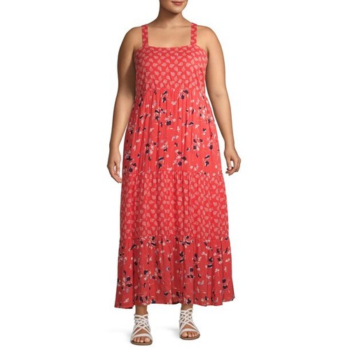 TERRA & SKY Woman Floral Maxi Twin Printed Tiered Dress Square Neck - Picture 3 of 8
