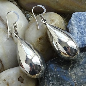 Vintage-925-Sterling-Silver-Raindrop-Shape-Dangle-Pierced-Earrings-Hallmarked