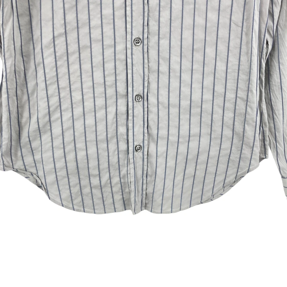 Emporio Armani 纽扣衬衫男式 38 码灰色海军蓝条纹长袖领 — 第 3/4 张图片