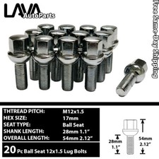 20pc Chrome 12x1.5 Ball Seat Lug Bolt 28mm40mm Shank Fit Mercedes Stock Wheel