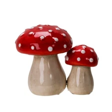 PT Red Toadstool Mushroom Magnetic Ceramic Salt and Pepper Shakers Set