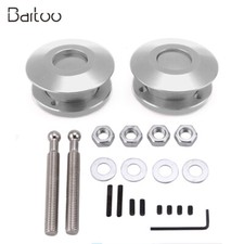 Silver Push Button Billet Round Hood Pins Lock Clip Kit Engine Bonnets Lock