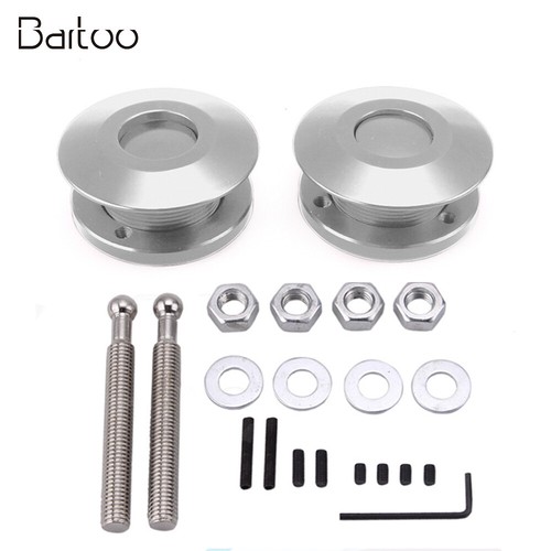 Silver Push Button Billet Round Hood Pins Lock Clip Kit Engine Bonnets Lock - Foto 1 di 12