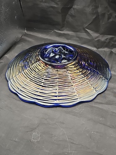 Northwood Blue 91/2" Rose Show Carnival Glass Plate - Picture 22 of 23