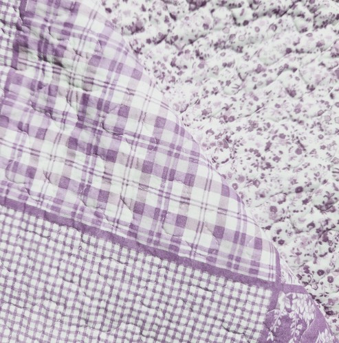 LYDIA PURPLE FLOWERS 3pc King QUILT SET : FARMHOUSE ROSE COUNTRY COTTAGE GINGHAM - Picture 4 of 5