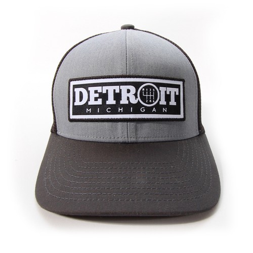 Detroit Gear Shift Box Woven Lt Gray Black Flex-Fit Pacific Fusion Trucker Cap - Picture 2 of 7