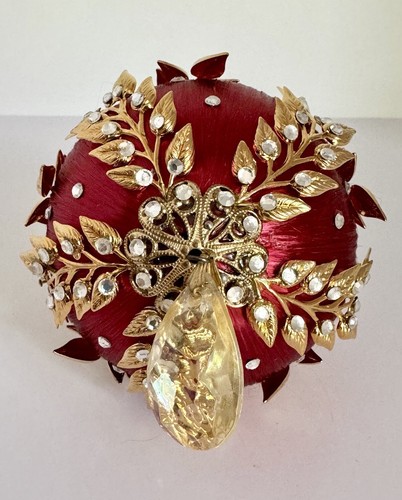 Ornamento natalizio vintage anni 80 giugno Zimonick Studio SP 504 foglie d'oro Swarovski - Foto 7 di 20