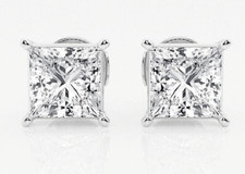 3 Ct Princess Cut VVS1/D Certified Moissanite Stud Earrings 14K White Gold 6.5mm