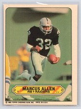 1983 Topps #1 Marcus Allen Stickers RC Raiders HOF - NmMt or better