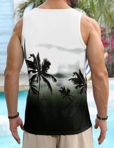 Men's Hawaiian Tank Tops Tropical Funky Floral Tops Sleeveless Basic T-Shirt - Picture 53 of 53