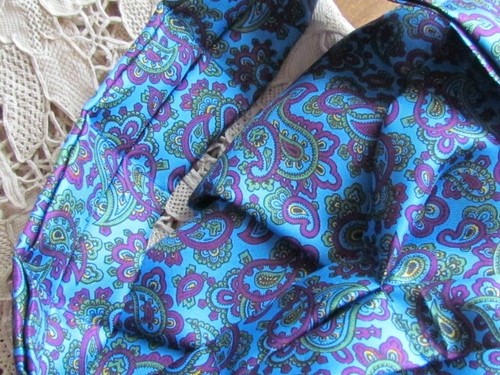 Silk Double Layer Ascot Tie Scarf Vintage Paisley Abstract Blue Deep Purple Gree - Picture 7 of 21
