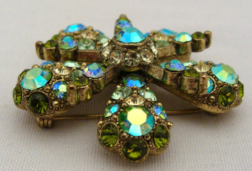 Joan Rivers Green Rhinestone Flower Pin Brooch - Picture 5 of 8