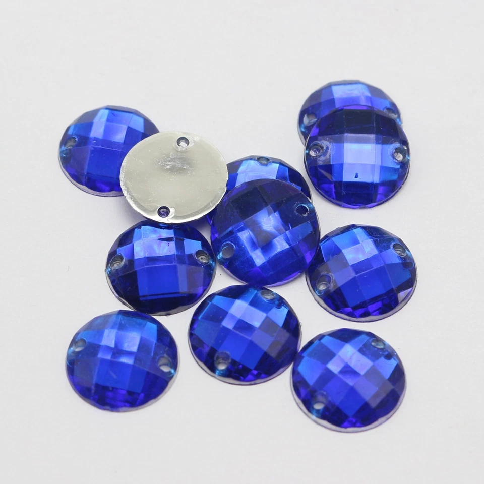 200 Flatback Acrylic Round Sewing Rhinestone Gems Button 12mm Sew on beads - Image 4 of 4