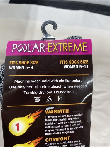 Polar Extreme Women's Insulated Thermal Socks Black/White Shoe Size 5-9 2 Pk - Picture 5 of 7